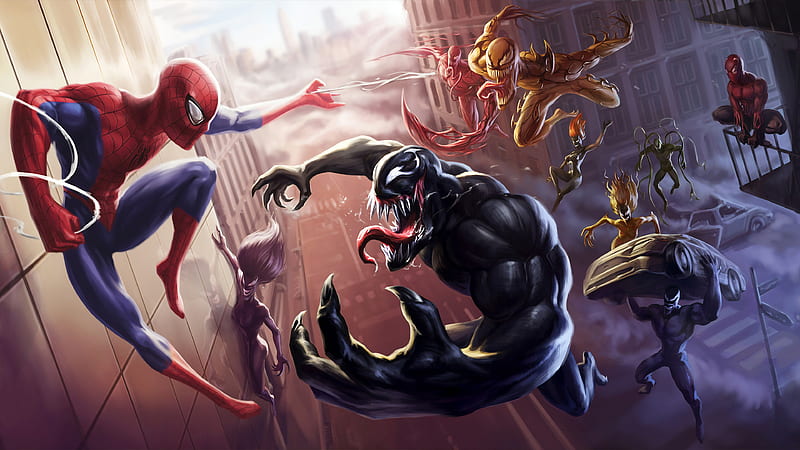 Spider Man Unlimited Venom Carnage , spiderman, venom, superheroes, carnage, artist, artwork, digital-art, HD wallpaper