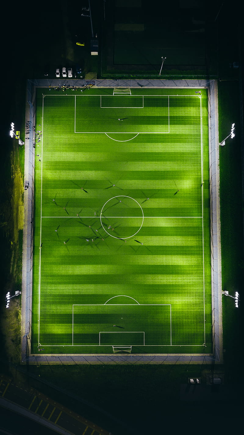 bird's-eye view graphy of green soccer field with lights, HD phone wallpaper