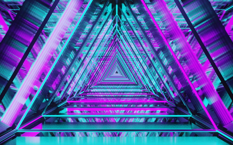 triangles, abstract art, creative, tunnel, colorful backgrounds, artwork, background with triangles, HD wallpaper