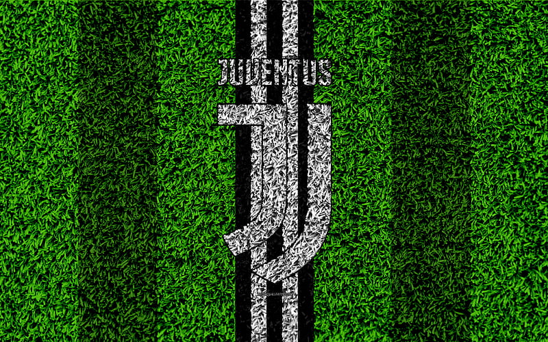 Juventus FC logo, football lawn, Italian football club, white black lines, Juventus emblem, grass texture, Serie A, Turin, Italy, football, HD wallpaper
