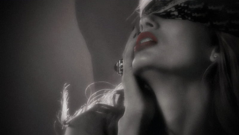 Blindfolded, Te Robara, Prince Royce, Red Lips, Blonde, Black and White, Sensual, Romantic, HD wallpaper