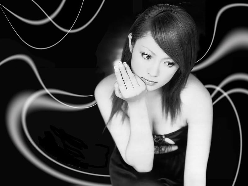 Kyoko Fukada, girl, model, black and white, asian, HD wallpaper