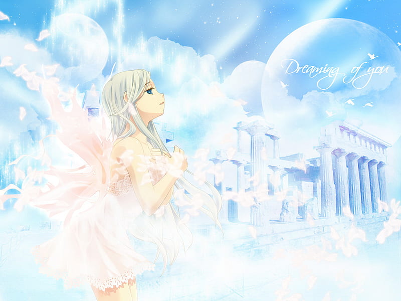 Dreaming Of You, sky, clouds, angle, nice, cool, girl, anime, heaven, white, HD wallpaper | Peakpx