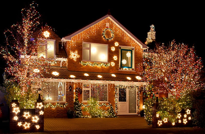 Christmas House, Christmas, Lights, House, Architecture, HD wallpaper ...