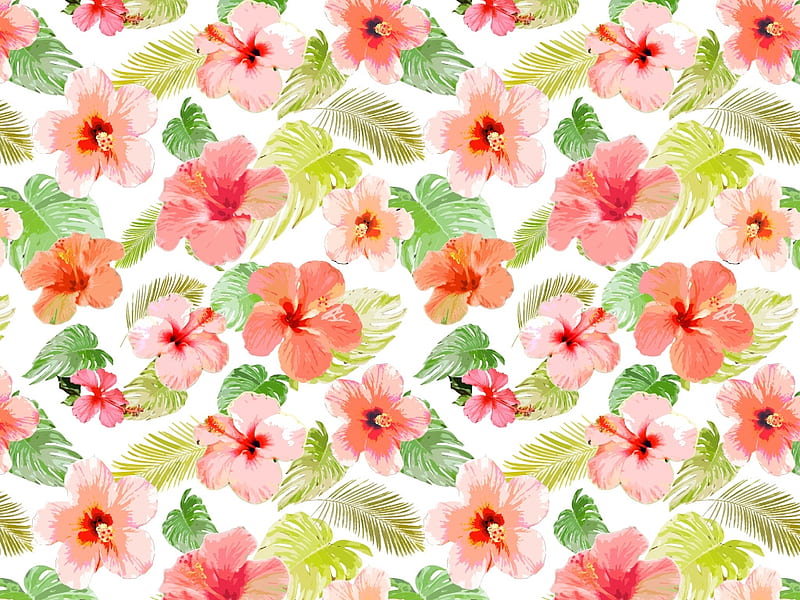 Texture, pattern, colorful, exotic, orange, hibiscus, green, summer, flower, paper, pink, HD wallpaper
