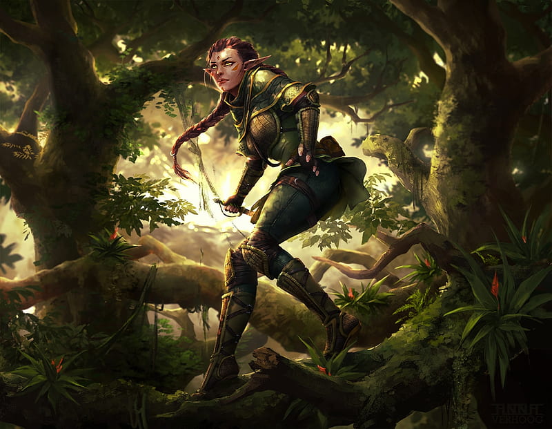 Elf of the Forest, forest, fantasy woman, female, elf, brown hair ...