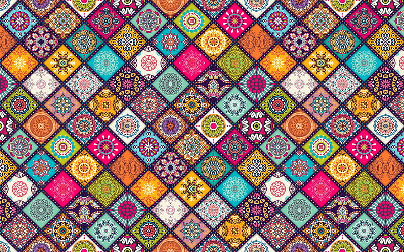 Texture, pattern, colorful, flower, mosaic, paper, HD wallpaper