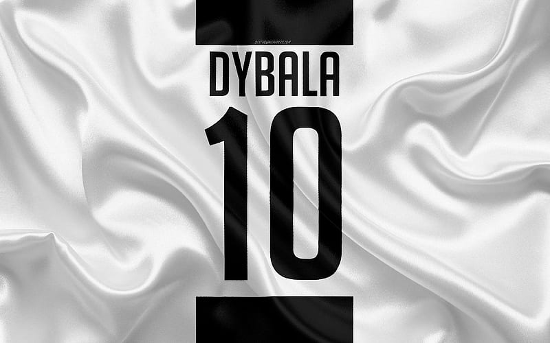 Paulo Dybala, Juventus FC, T-shirt, 10th number, Serie A, white black silk texture, Juve, Turin, Italy, football, Dybala, HD wallpaper
