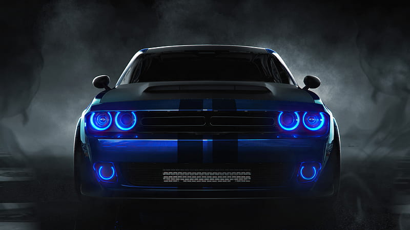 Dodge Challenger Angel Blue Lights , dodge-challenger, dodge, cars, 2021-cars, HD wallpaper