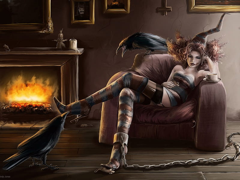The Witch Finder, witch, fire, raven, female, chained, woman, ravens, HD wallpaper