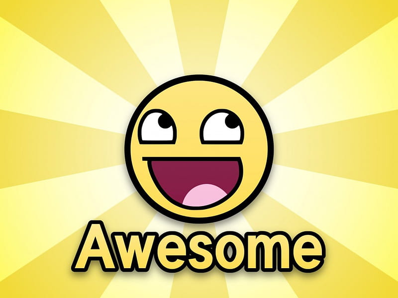 The Awesome Smiley, smiley, yellow, cute, meme, beams, nice, cool, awesome, face, HD wallpaper