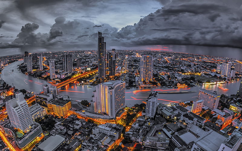 Bangkok panorama, nightscapes, modern buildings, Thailand, Asia, HD wallpaper
