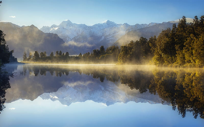 Lake Matschen, morning, fog, Mount Cook, New Zealand, HD wallpaper
