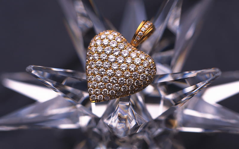 Gold heart, precious stones, jewelry, gold, gold pendant, HD wallpaper