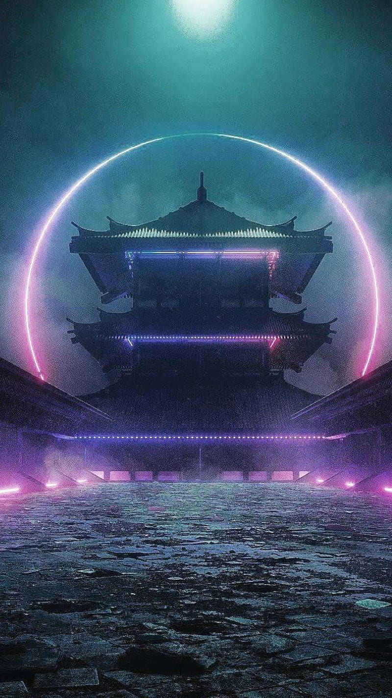 Templo futurista, futurista, japón, luna, noche, espacio, templo, Fondo de  pantalla de teléfono HD | Peakpx