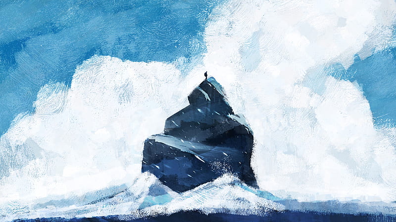 rock, silhouette, alone, sea, art, HD wallpaper