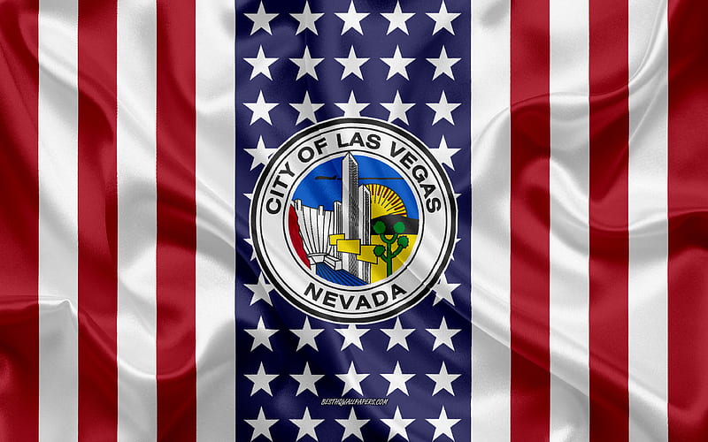 Las Vegas Seal silk texture, American Flag, USA, Las Vegas, Nevada, American City, Seal of the Las Vegas, silk flag, HD wallpaper
