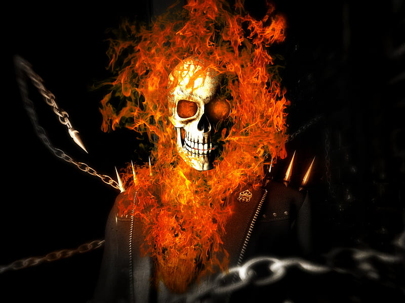 Skull and fire, ghost rider, superhero, standard 4:3 fullscreen, background,  HD wallpaper | Peakpx