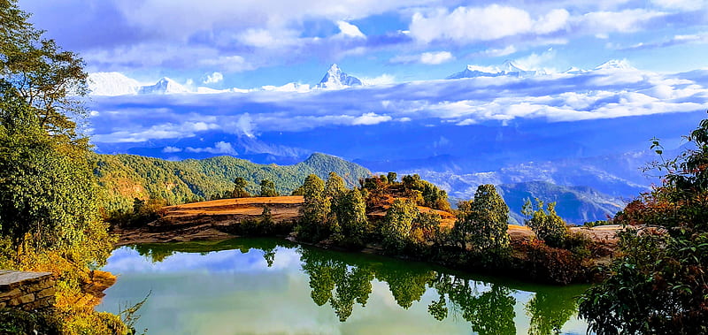 Nepal, beautiful nature, lake, morning view, panchase, pokhara, HD wallpaper