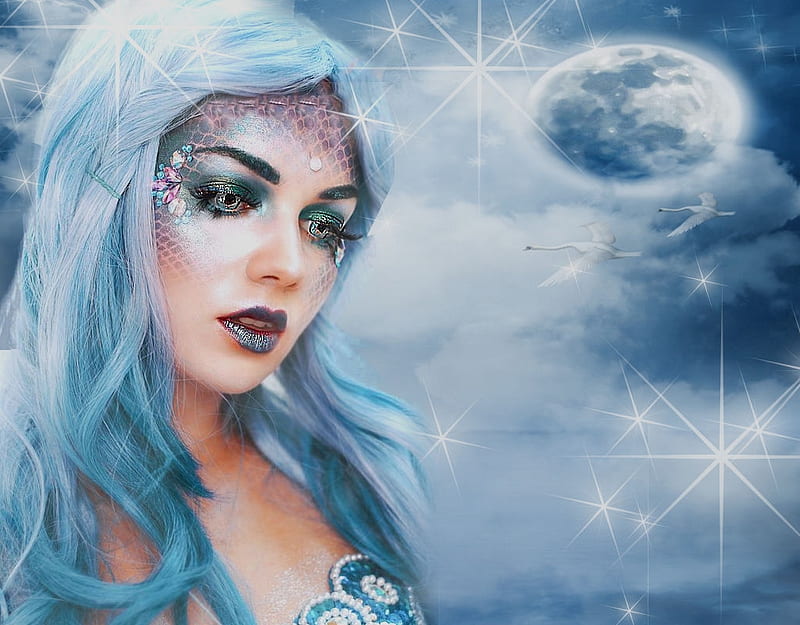 Blue Mermaid, Get Mermaid Magic, etheral women, women are special, masking you to join, facing beauty, bootiful paint masks, female trendsetters, album, grandma gingerbread, HD wallpaper