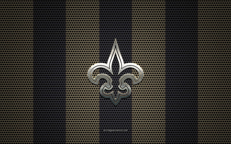 New Orleans Saints logo, American football club, metal emblem, gold black metal mesh background, New Orleans Saints, NFL, New Orleans, Louisiana, USA, american football, HD wallpaper