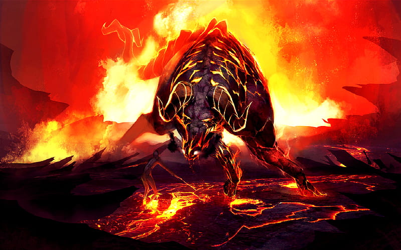 Fire Demon, fire, demon, hell, volcano, bull, HD wallpaper