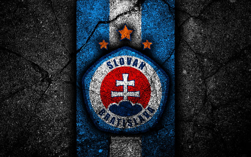 Slovan Bratislava FC logo, Fortuna liga, football, soccer, black stone, Slovakia, SK Slovan Bratislava, asphalt texture, slovak football club, FC Slovan Bratislava, HD wallpaper