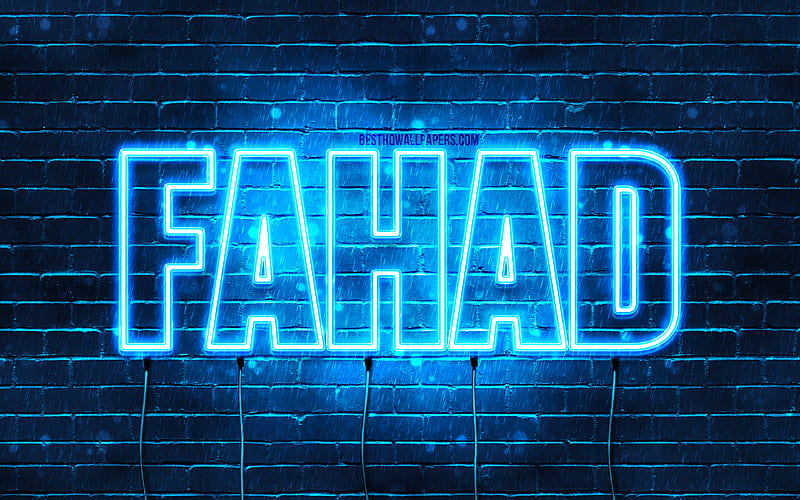 Fahad, , with names, Fahad name, blue neon lights, Happy Birtay Fahad, popular arabic male names, with Fahad name, HD wallpaper