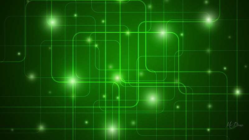 Technology Green, stars, glow, green, shine, circuit boards, circuits, Firefox Persona theme, HD wallpaper