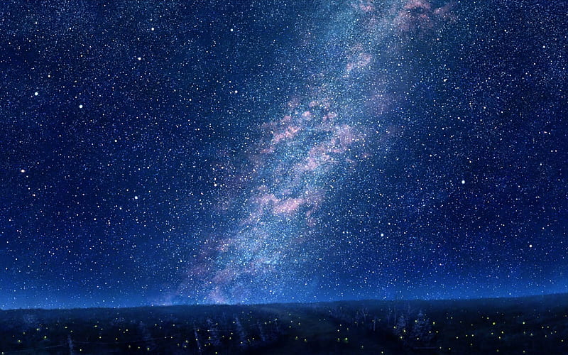 Beautiful sky, stars, village, sky, blue, night, HD wallpaper