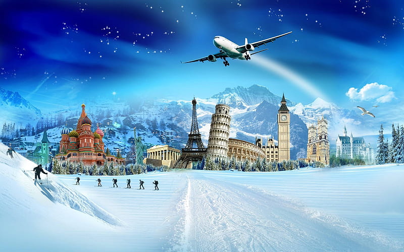 winter, world landmarks, travel, Christmas, New Year, HD wallpaper