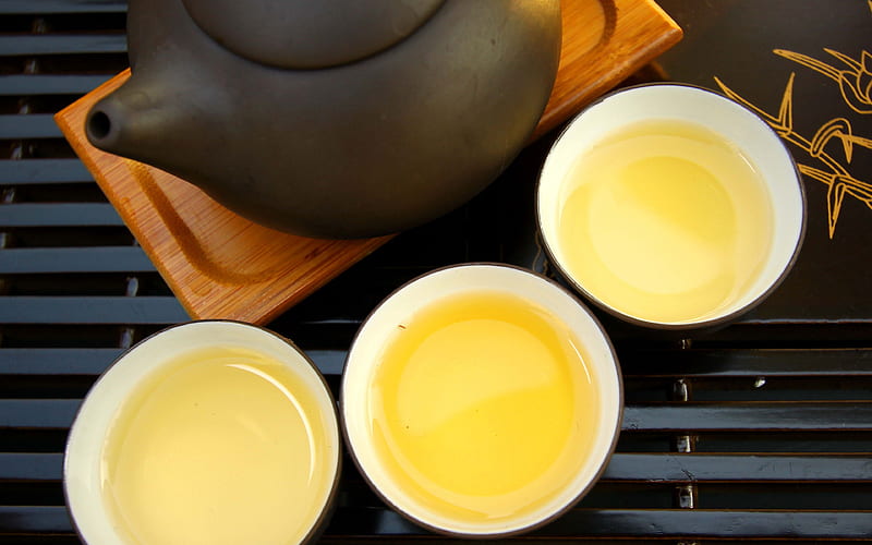 tea ceremony teapot, green tea, macro, cups of tea, tea, HD wallpaper