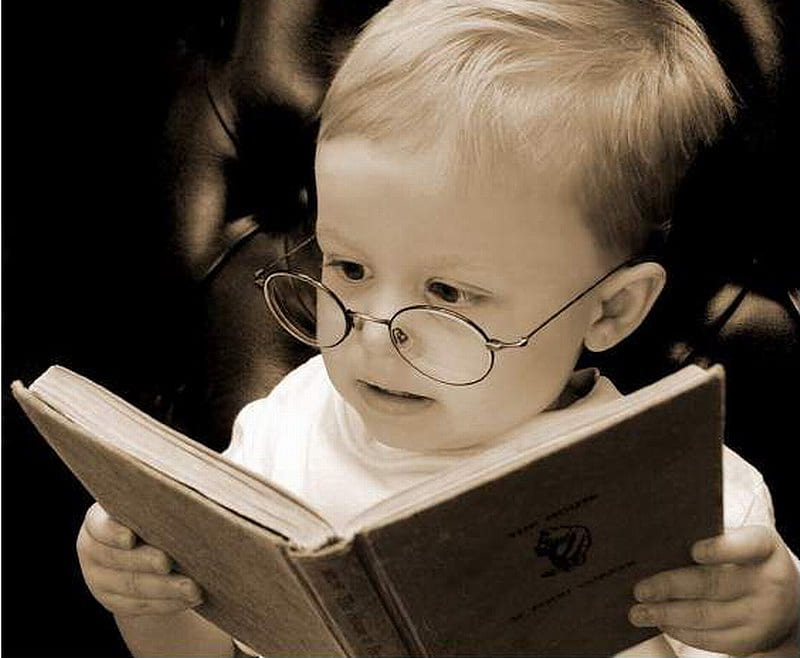 THE JOY OF READING, book, glasses, baby, reading, HD wallpaper