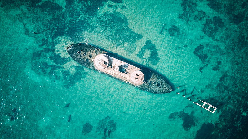 Ship wreck, drone, ocean, sea, sharks, ship, water, wreck, HD wallpaper