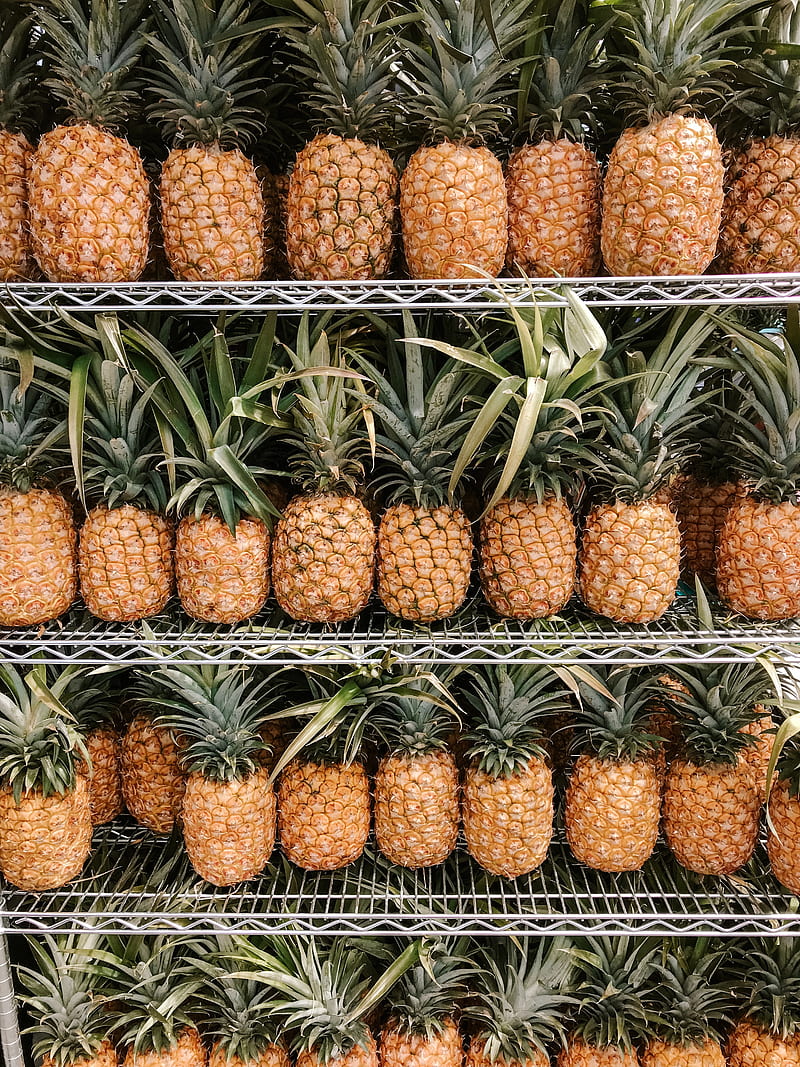 pineapples, fruit, tropical, shelf, HD phone wallpaper