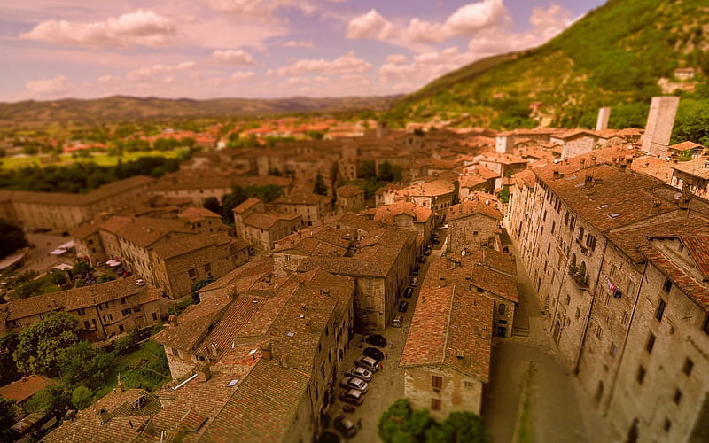 roofs, Gubbio, Italy, City Panorama, Umbria, Perugia, Mount InGen, HD wallpaper