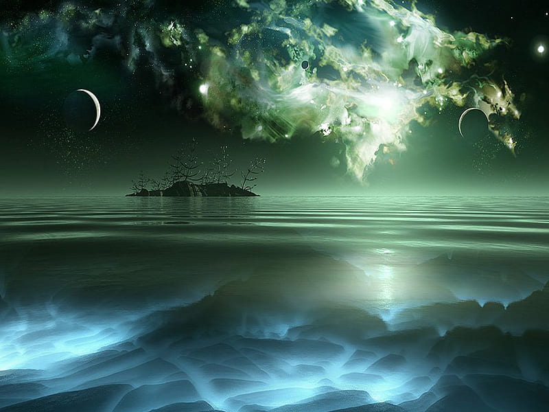 free download | Green marine, pvp, moon, sky, sea, HD wallpaper | Peakpx