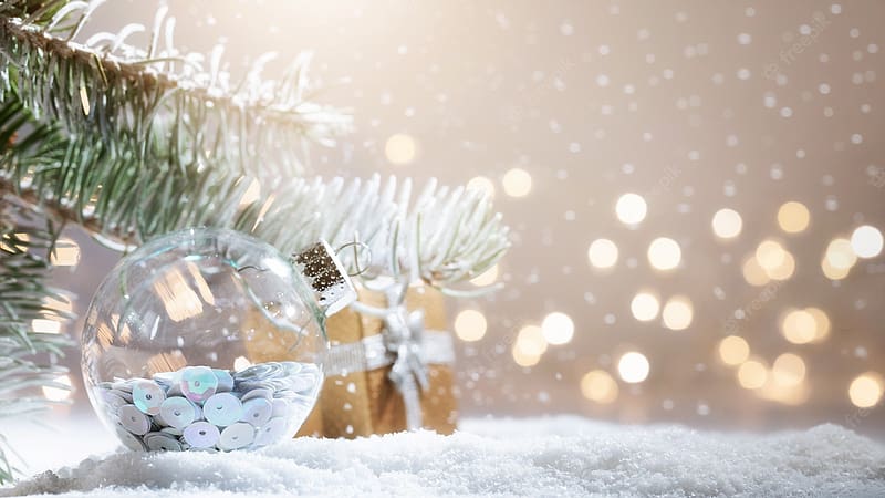 Premium . Christmas Decorations Banner. Snowy Fir Tree Branch With Christmas Lights Bokeh. Panoramic Background. Xmas Composition. New Year 2020 Holidays, HD wallpaper