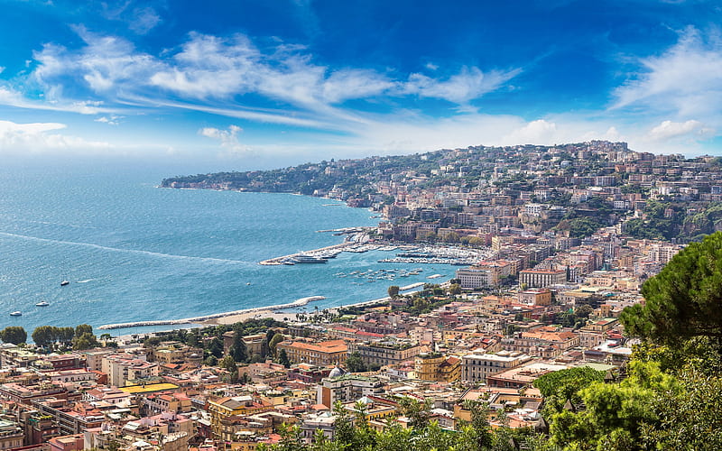 Naples, Sorrento, Italy, cityscape, resort, summer, Mediterranean Sea, coast, white yachts, HD wallpaper