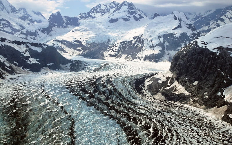 fantastic aerial view of glacier bay np alaska, aerial view, glacier, snow, mountains, ice, HD wallpaper