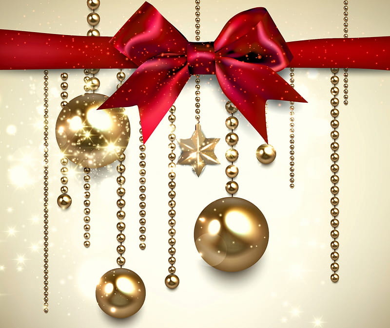 Xmas, bow, christmas, balls, decoration, HD wallpaper