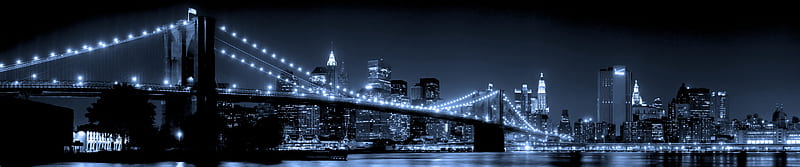 New York 5760x1080, New, 5760x1080, town, ocean, NYC, City, lights, 3 screen, usa, New york city, New york, Blue, York, HD wallpaper