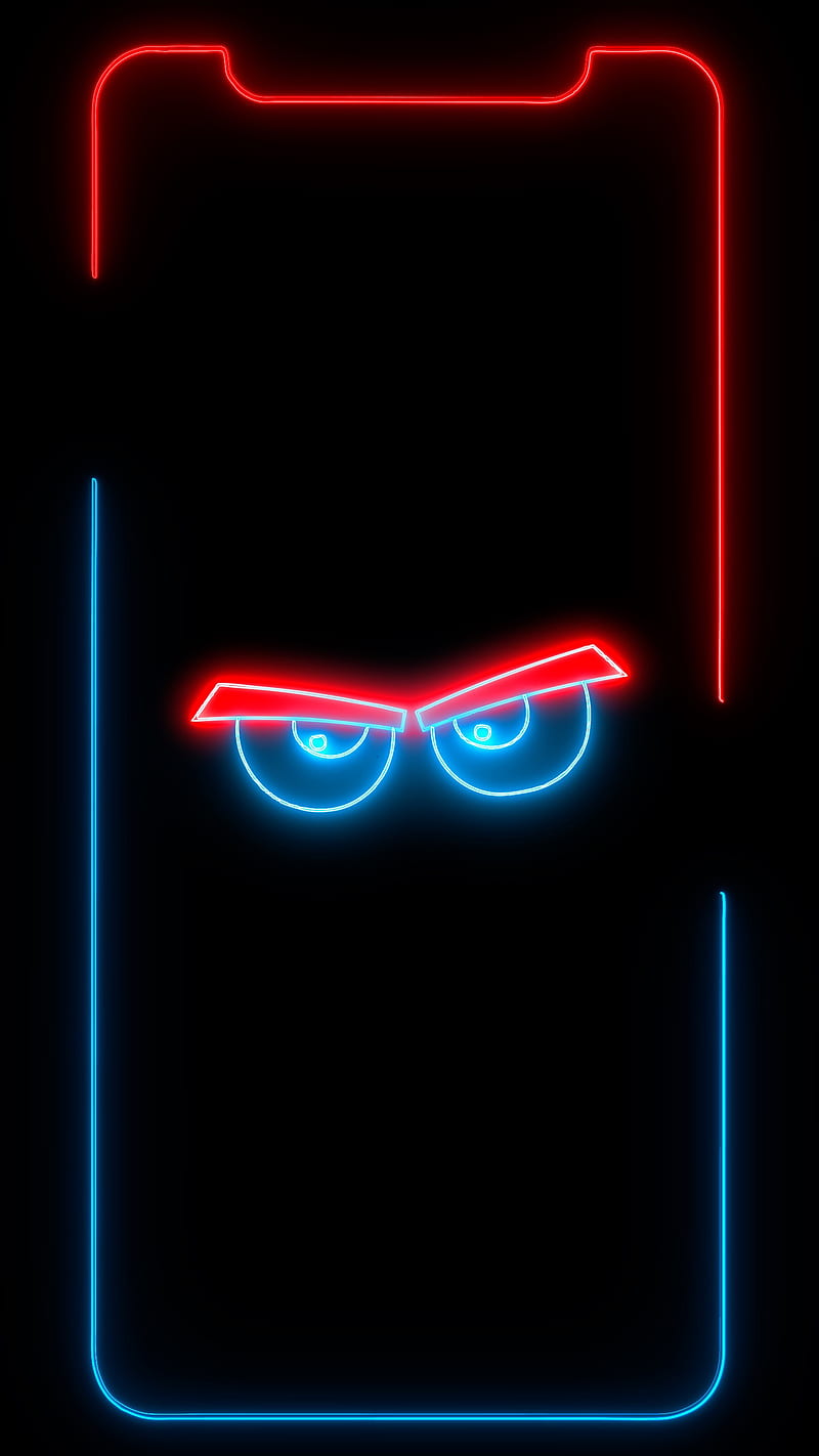 Angry Frame, amoled oled black background glowing, eyebrow, eyes, glowing red neon blue, iframes frame frames glowing neon boarder line popular trending new iphone apple high quality live border notch, HD phone wallpaper
