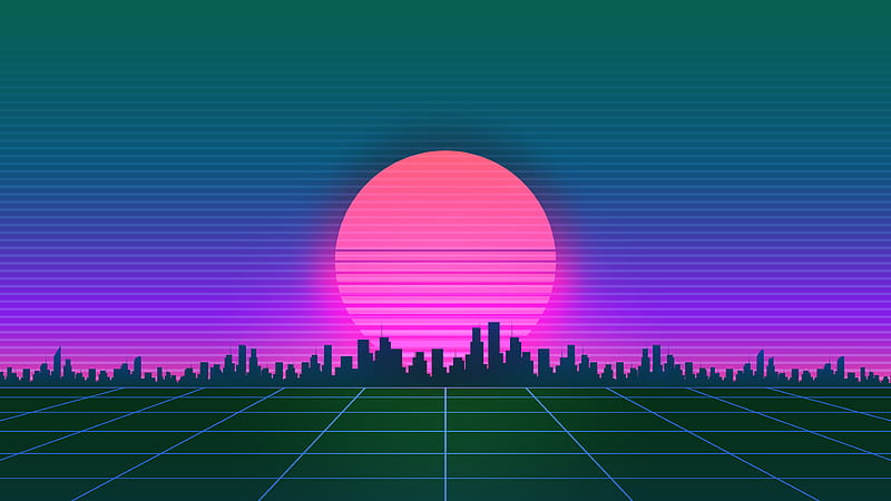 Retrowave City Sunset Grid , retrowave, synthwave, artist, artwork, digital-art, HD wallpaper