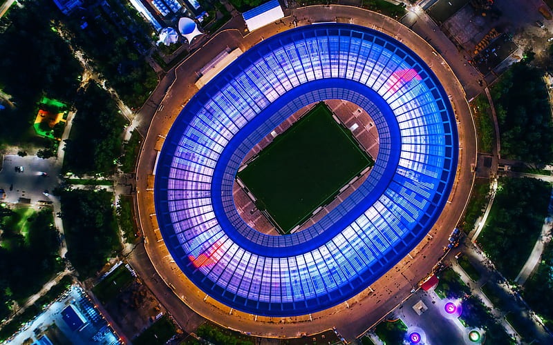 2018 FIFA World Cup Russia, Luzhniki Stadium, Moscow, sports arena, top view, roof lighting, evening, night, football stadium, view from the heights, modern stadium, Russia, HD wallpaper