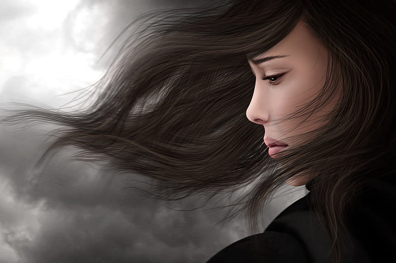 Women, Artistic, Woman, Profile, Sad, Black Hair, HD wallpaper