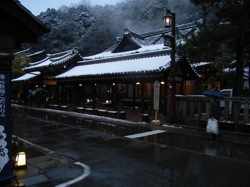 Kinosaki Onsen, japan, house, snow, onsen, hot spring, winter, HD wallpaper