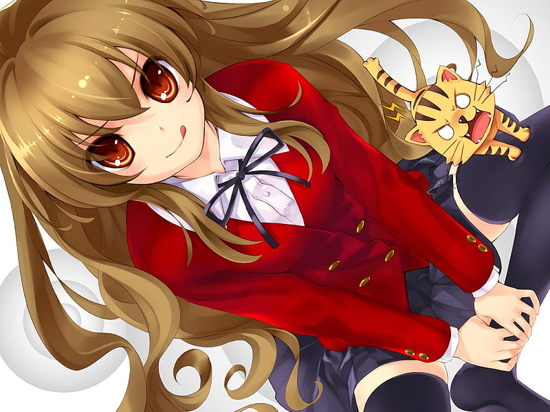 Download wallpaper red, schoolgirl, tiger, Toradora!, big eyes