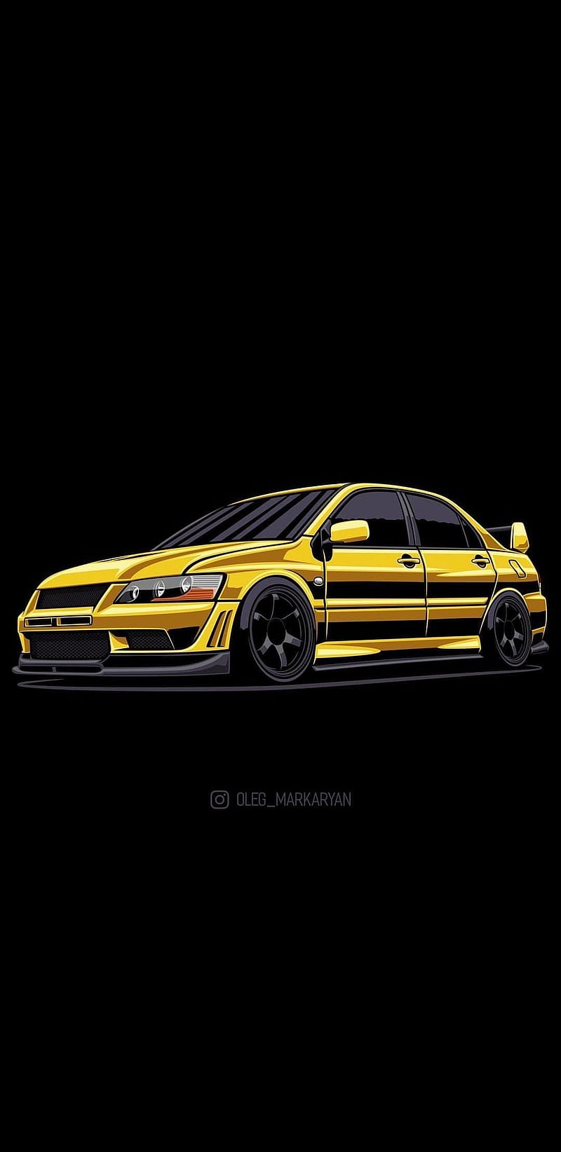Mitsubishi, car, drift, evo, japan, lancer, minimalistic, modified, yellow, HD phone wallpaper