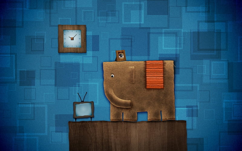 Elephant, vlad studio, brown, orange, clock, tv, texture, funny, blue, HD  wallpaper | Peakpx
